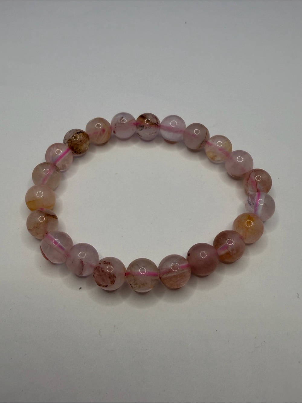 Pink Strawberry Quartz Stretch Beaded Bracelet Natural Gemstone
